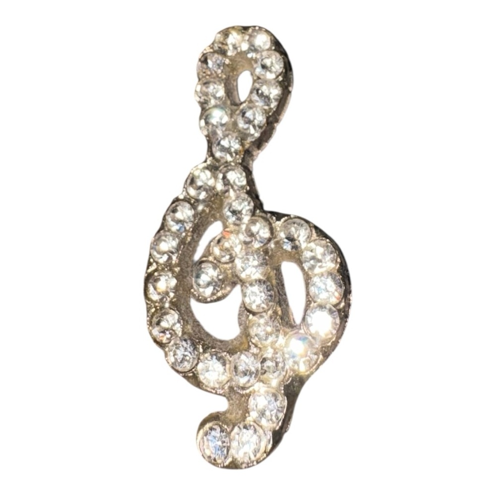 Ide Maria Italy Rhinestone Treble Clef Brooch Gold Tone Music Pin J41